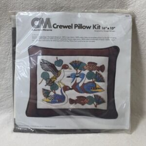 Vintage Columbia Minerva Crewel Pillow Kit Egyptian‎ Water Fowl Ducks Fish 7839